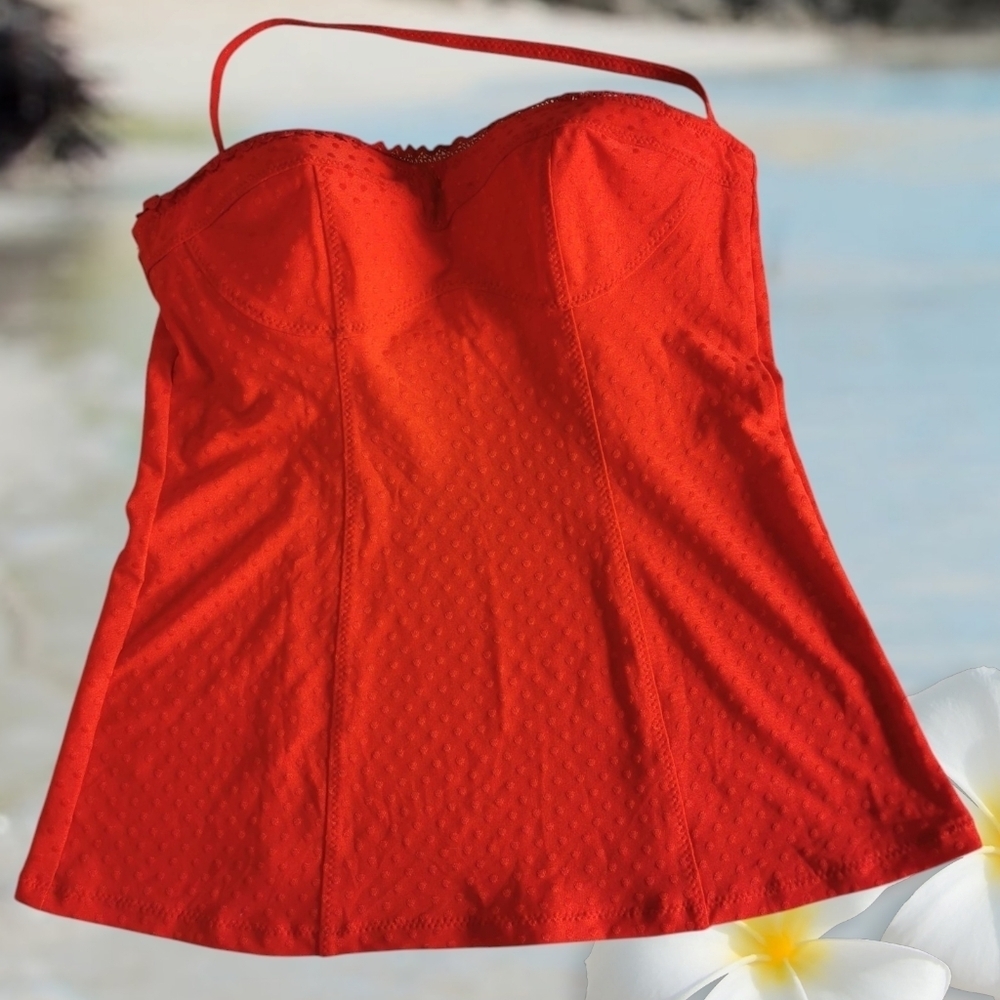 NWT Betsey Johnson Underwire Bustier Style Textured Red Tankini Top - Sz L